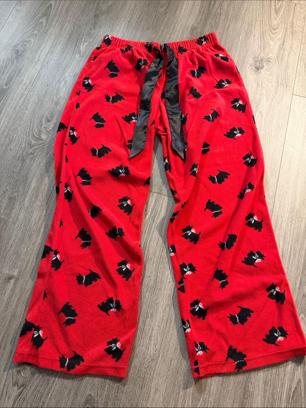 Red Fleece Pajama Pants with Black Dog Print